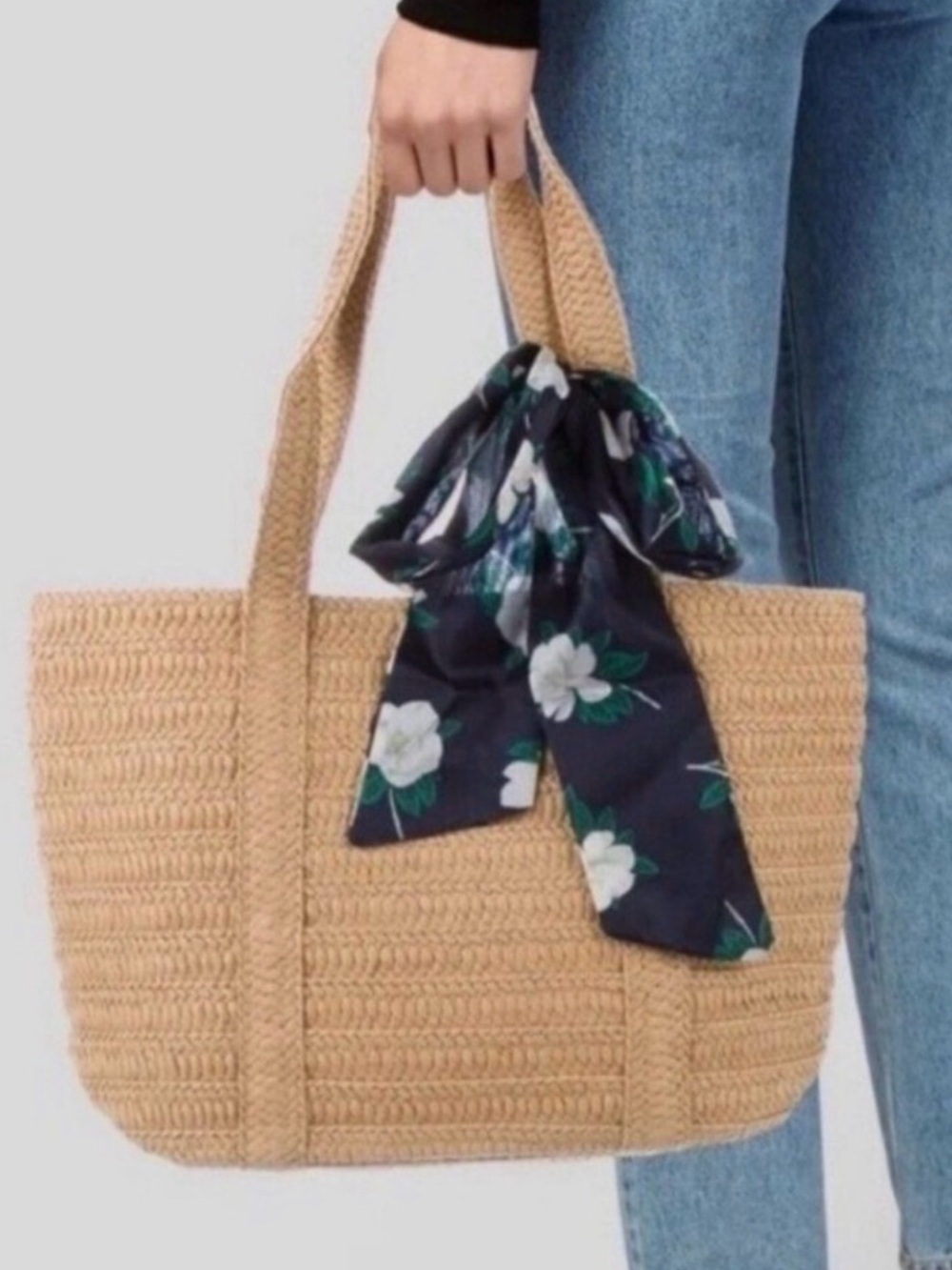 Draper James Raffia Straw Tote Bag Floral Scarf Coastal Beach Market